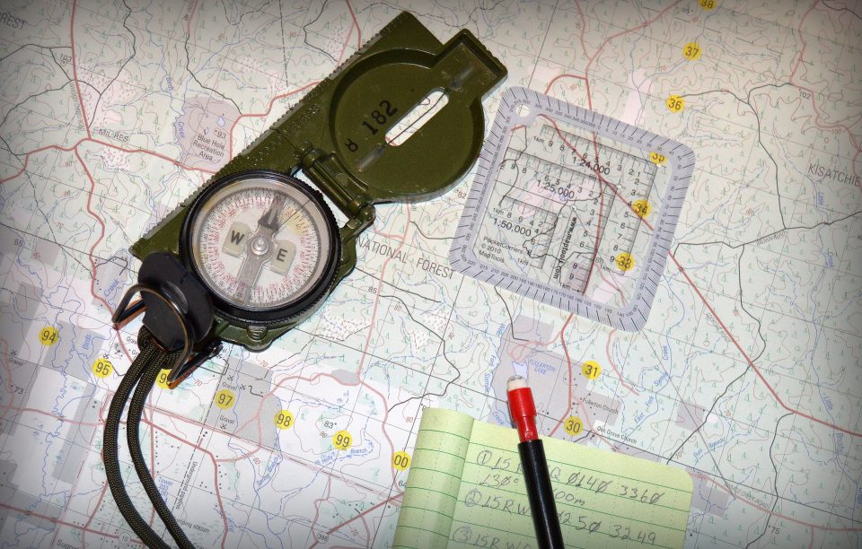 Basic tools used for Map Reading and Land Navigation are the Map, Protractor, Lensatic Compass, Pencil and Paper.